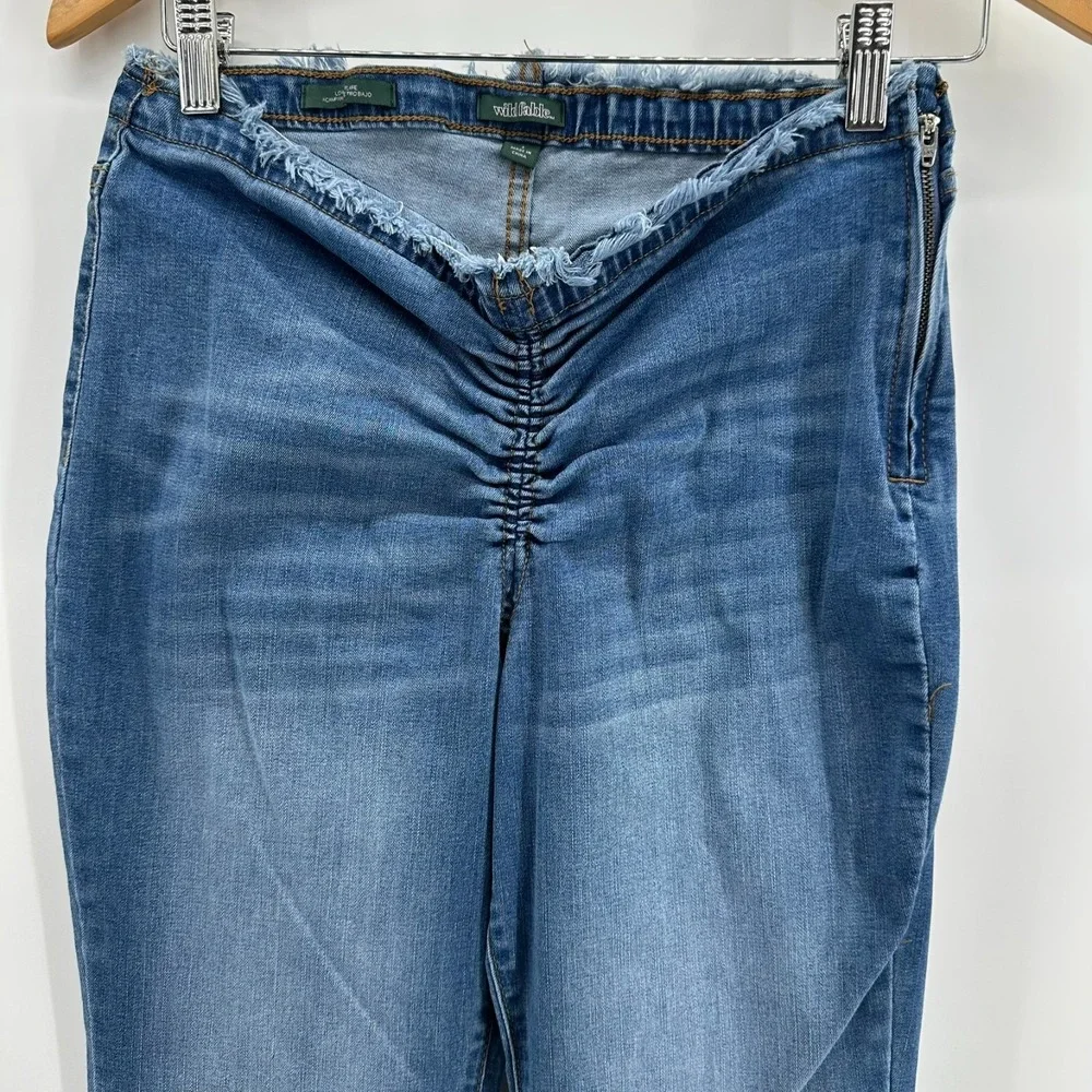 Wild Fable Jeans Womens 8 Blue Denim Low-Rise Flared Leg Front-Cinched Ruched
